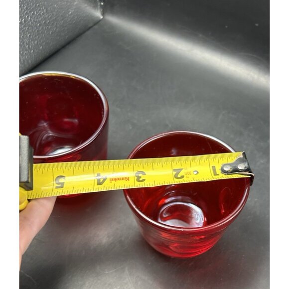 Pair Votive Candle Holder Red Dimple Glass Hand Blown Thick wall 3" Blenko? MCM - Picture 8 of 9